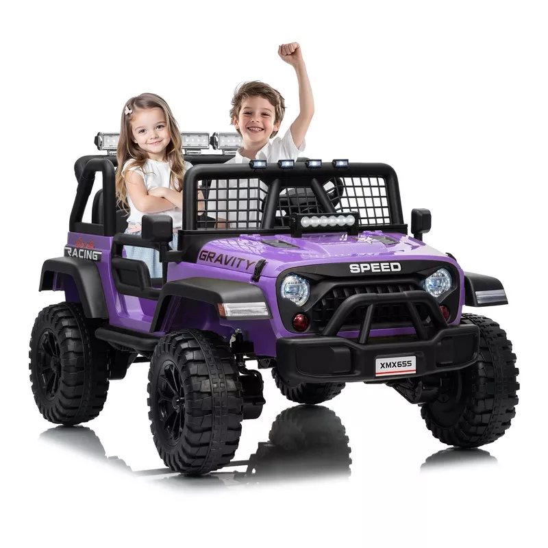 Garvee Ride – P Series: 2 Seater Ride On Car for Kids, 24V Electric Truck with Parent Remote Control, Spring Suspension, 2 Speeds, LED Headlight & Music Player, Kids Electric Vehicle for Aged 3-8 Years Purple