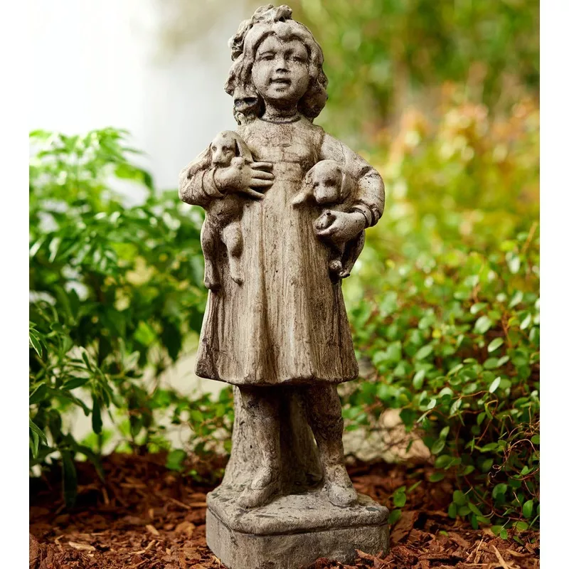 Girl with Puppies – Unique Stone Dark Walnut